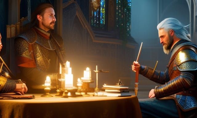 Witchers Relaxing in Castle, Dark Fantasy Art