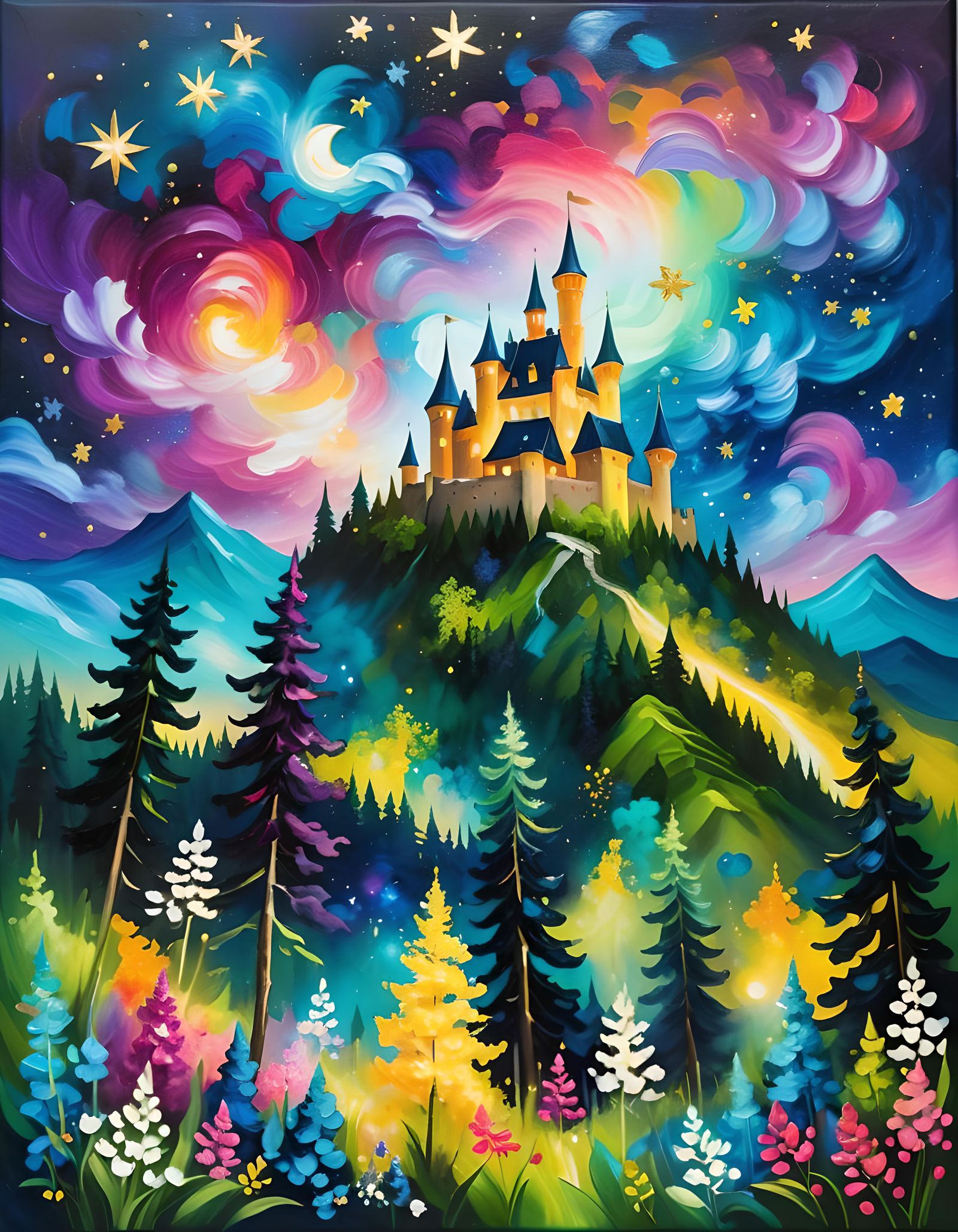 Vibrant Milky Way Over Castle in Valley