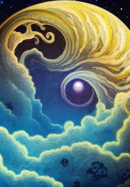 Intricate Night Sky with Bonsai Tree Landscape