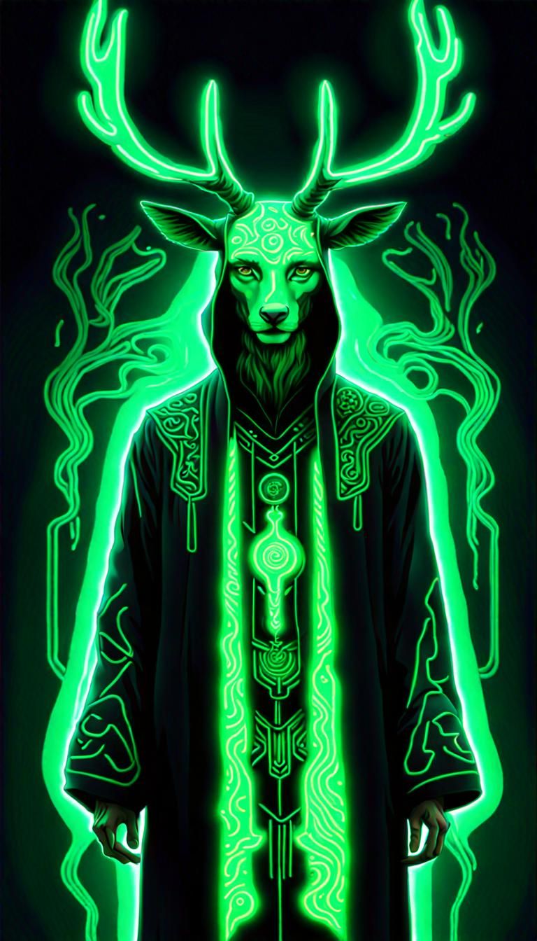 Psychedelic Cernunnos: Deer-Headed God in Neon