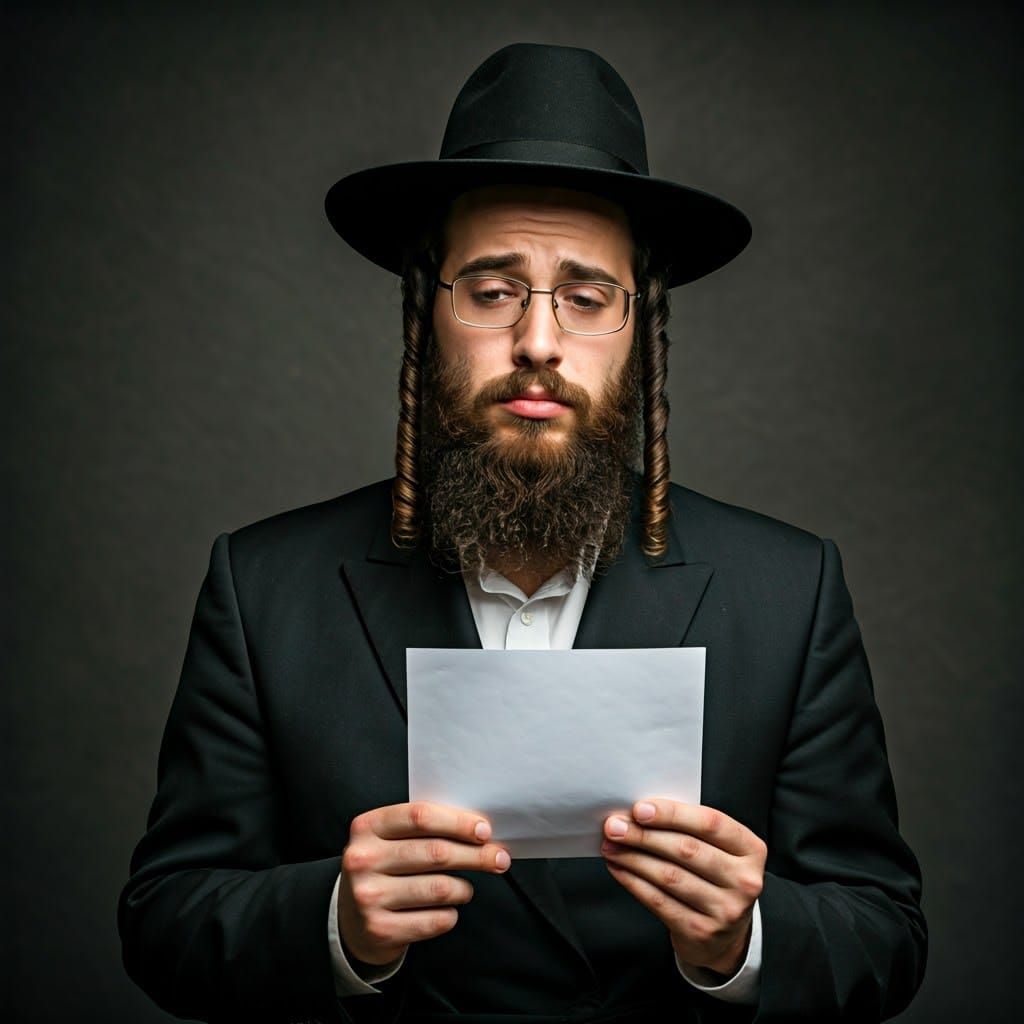 Hasidic Jew Portrait Holding Paper, Studio Ghibli Style