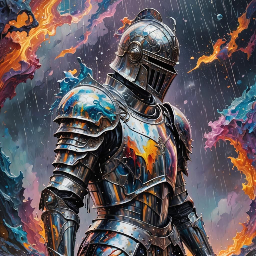 Astral Knight's Cosmic Transformation in Dreamlike Art