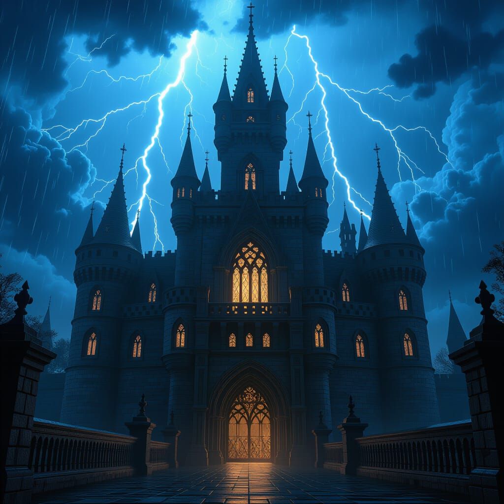 Stormy Gothic Castle with Cinematic Lighting