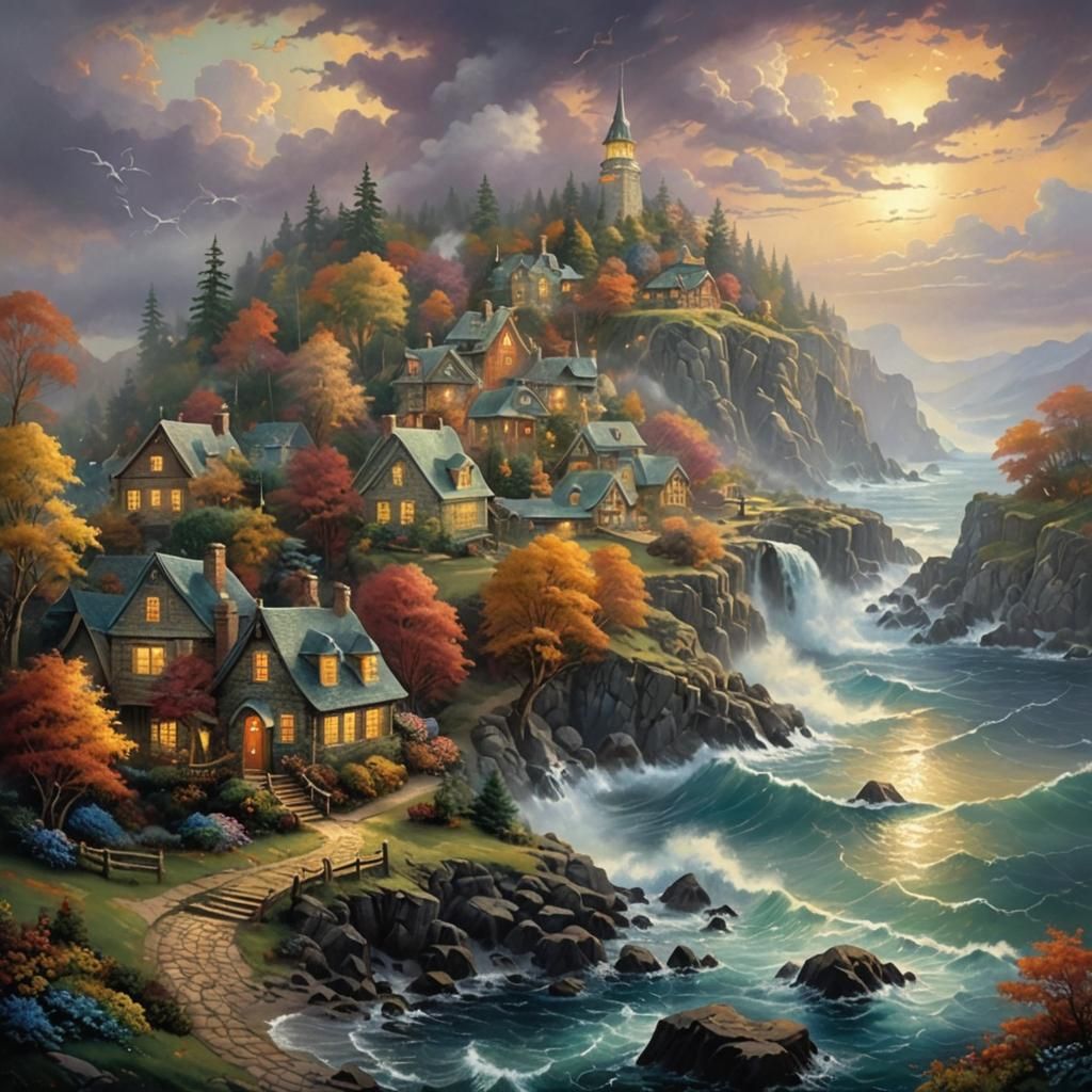 Ethereal Autumn Bay Storm in Luminist Style