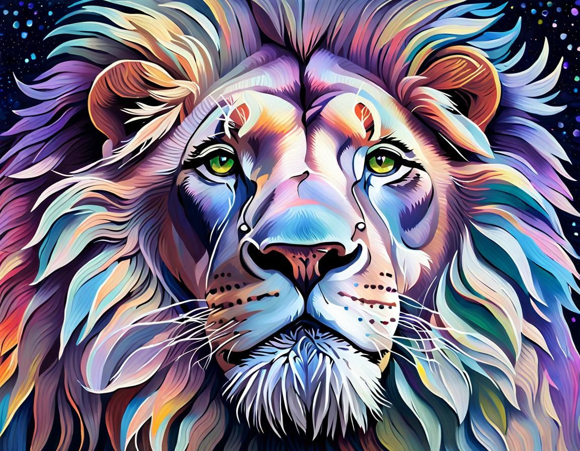 Lion Portrait in David Hockney Style