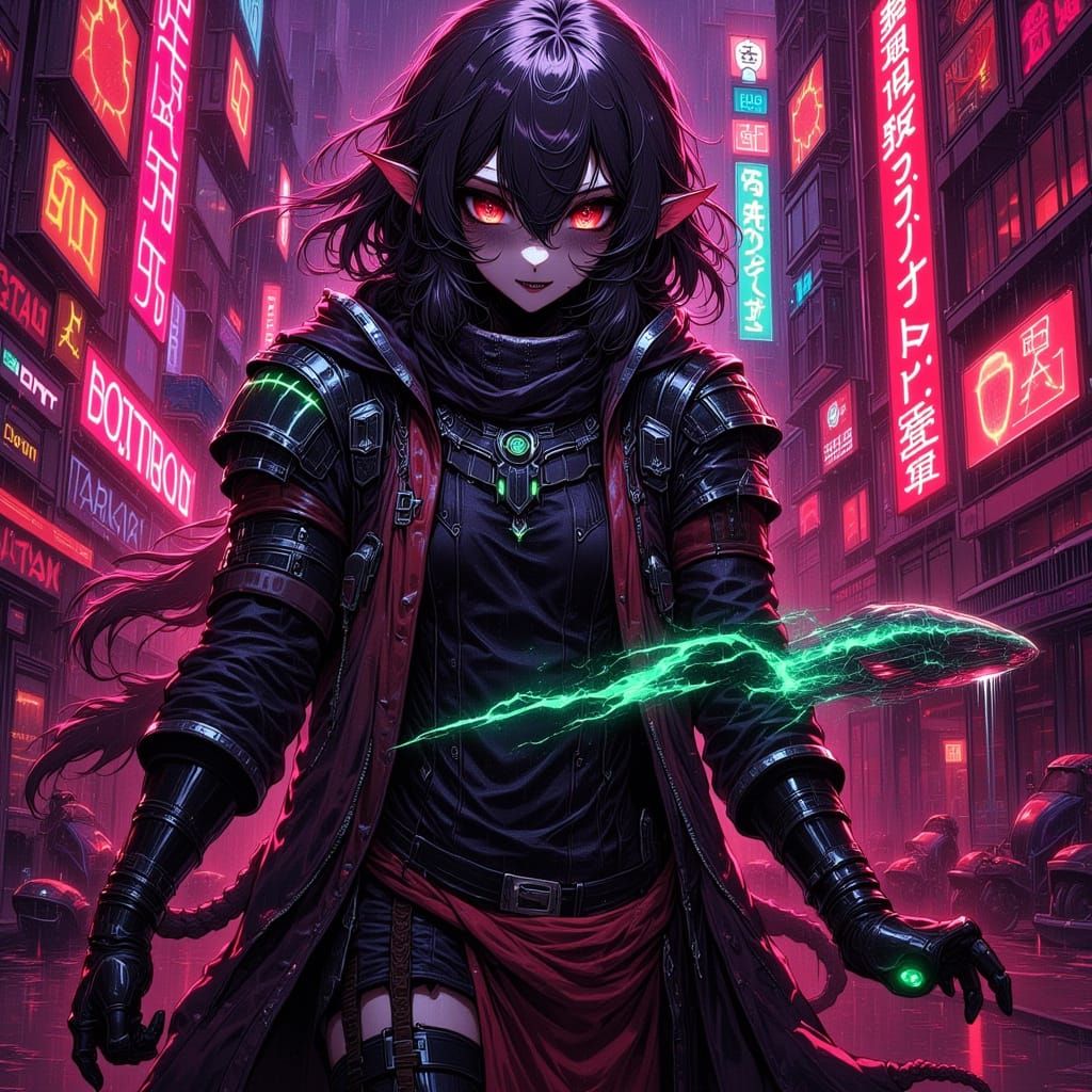 Cyberpunk Warrior in 80s Anime Style