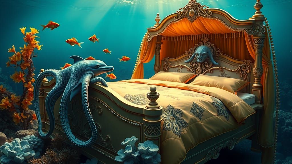 Underwater Paradise with Golden Duvet and Majestic Sea Creat...