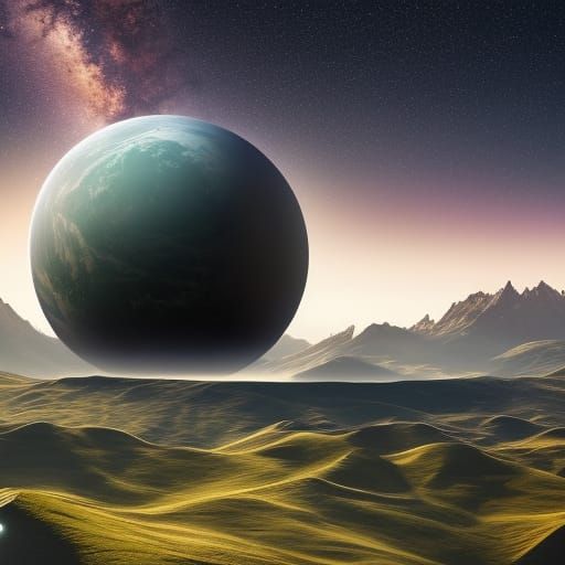 Giant Object Passes Moon in Detailed Matte Painting