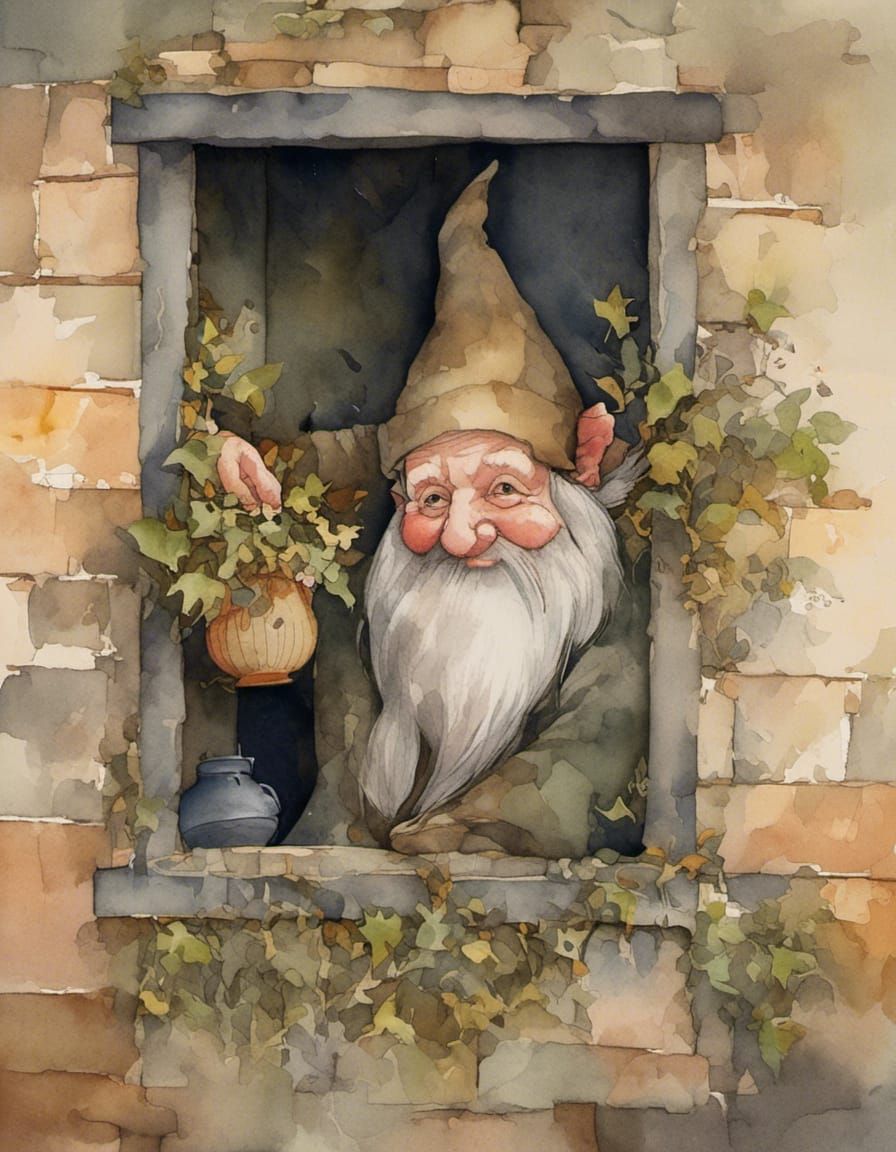 Gnome Woman Portrait in Whimsical Folk Art Style