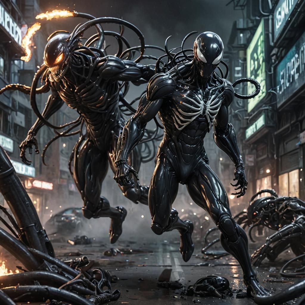 Futuristic Biopunk Alien Symbiote Supersoldier in Battle