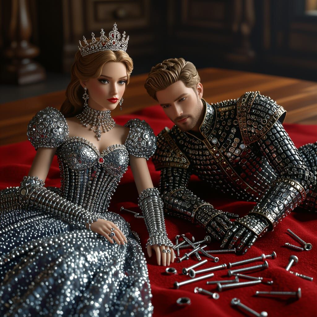 Princess of Screws and Prince of Nails on Red Felt