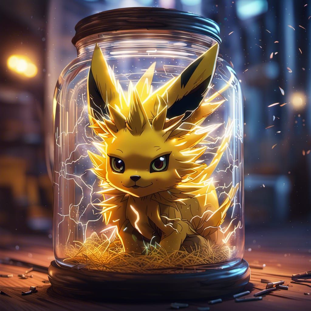 Jolteon Trapped in Glass Jar: Digital Art