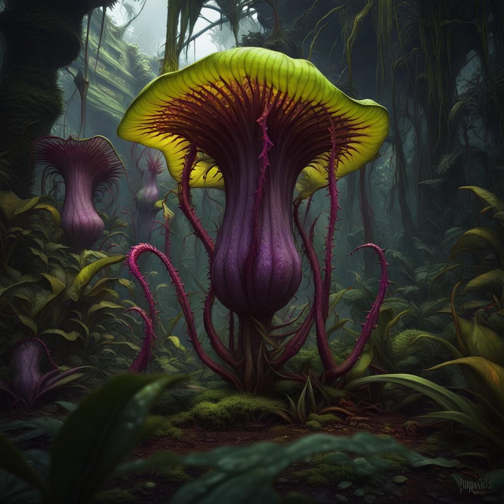 Sinister Carnivorous Plant in Dark Fantasy Style