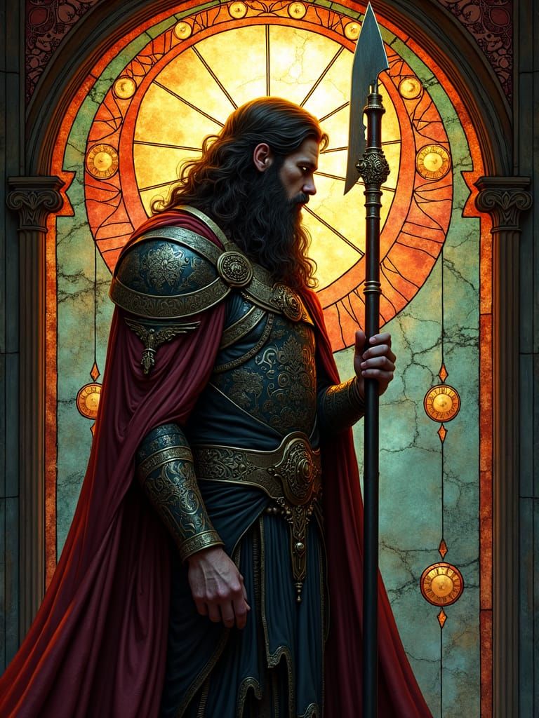 Art Nouveau Stained Glass Warrior Portrait