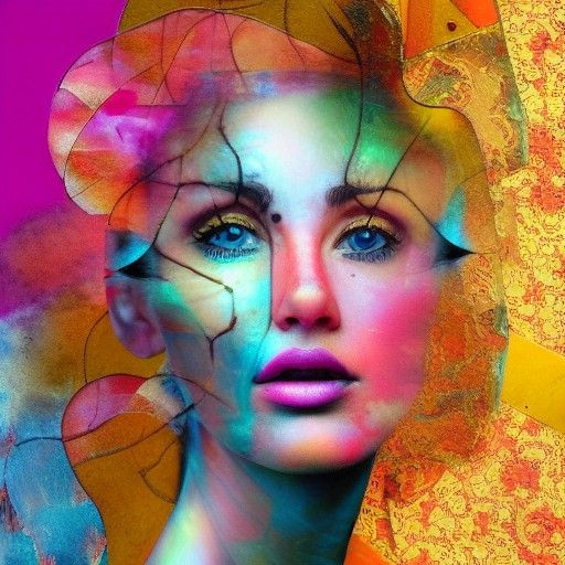 Colorful Mixed Media Collage of a Woman's Face