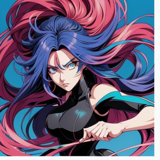 Manga Woman on Rooftop in Vibrant Cel-Shading