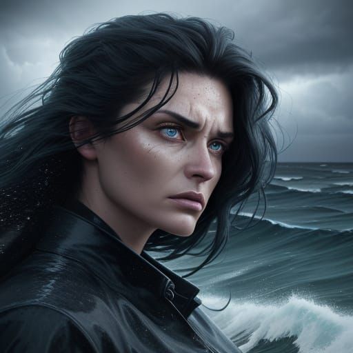 Women's Eyes Reflecting Stormy Ocean Waves