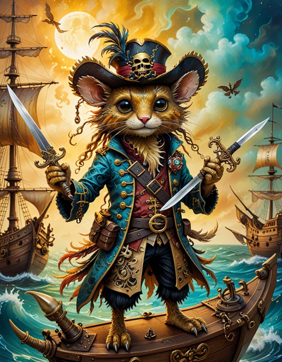 Chupacabra Pirate Adventure: Surreal Alcohol Ink Painting