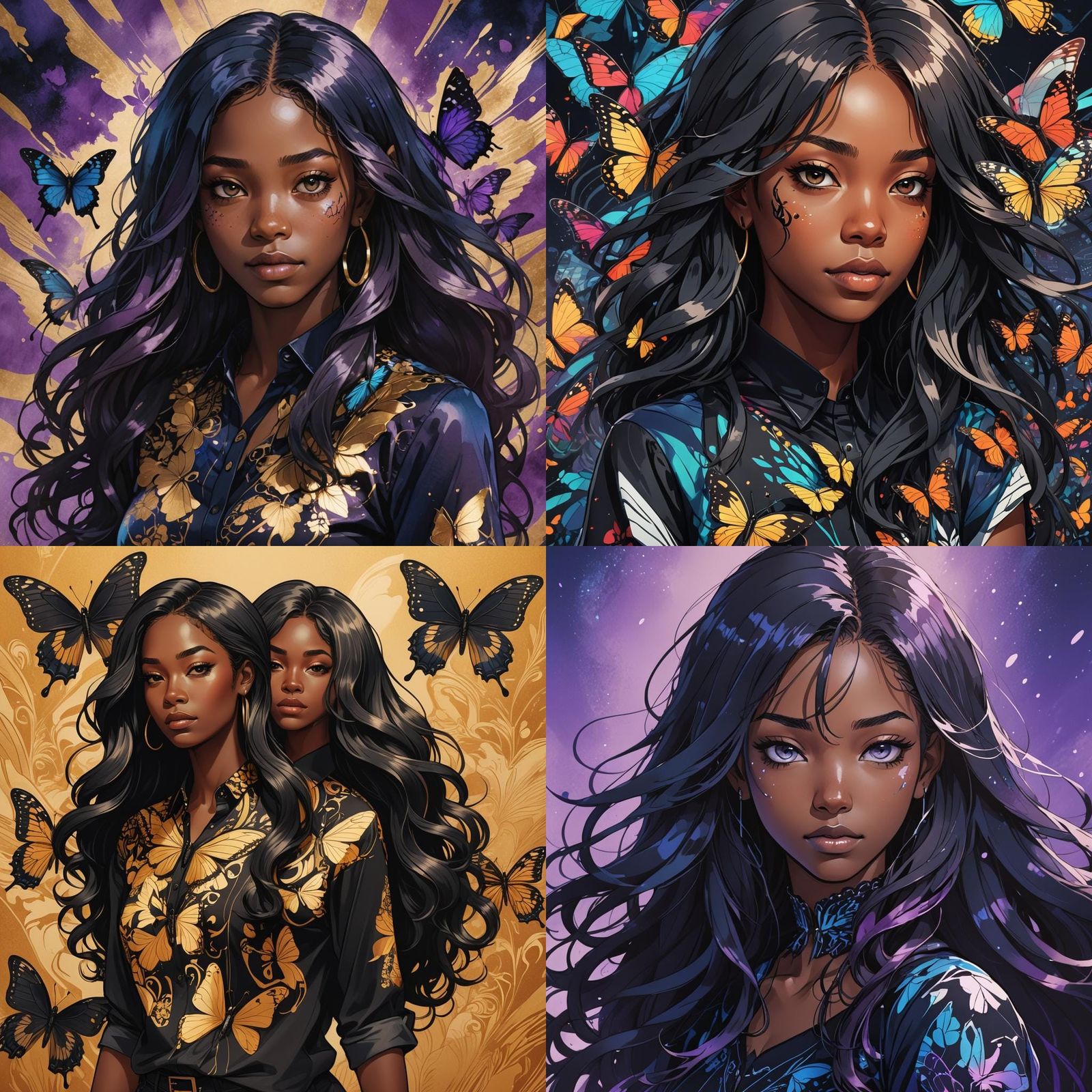 Anime Style Portrait of Woman in Butterfly Shirt