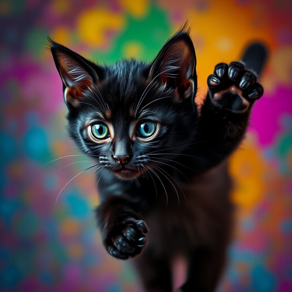 Mid-Shot Hyperrealistic Kitten in Flight