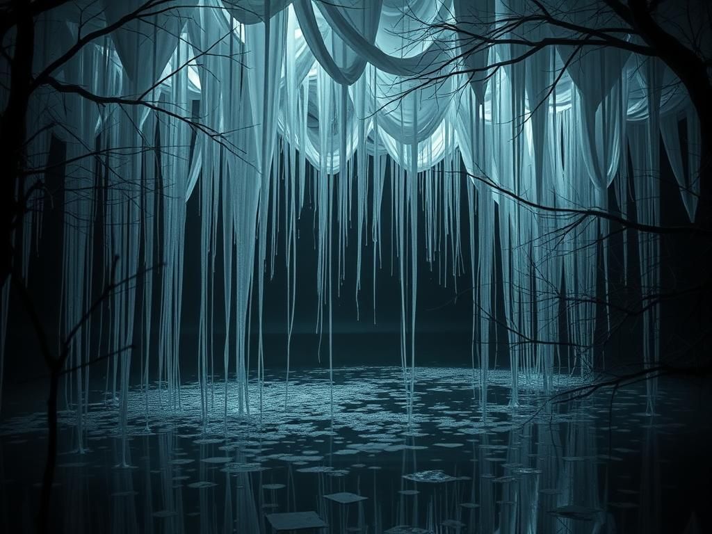 Surreal Glass Structures in a Neon Swamp