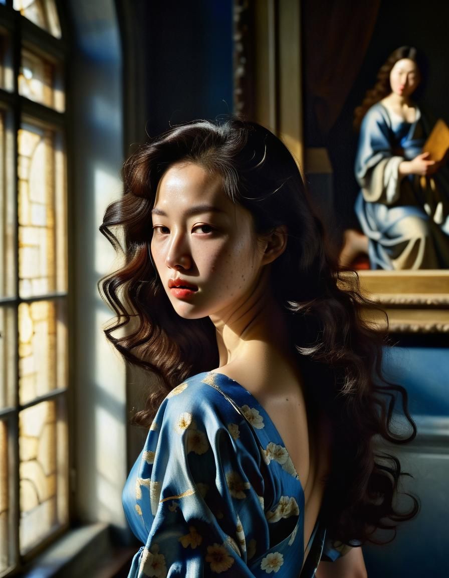 Korean Woman Portrait in Baroque Oil Painting Style