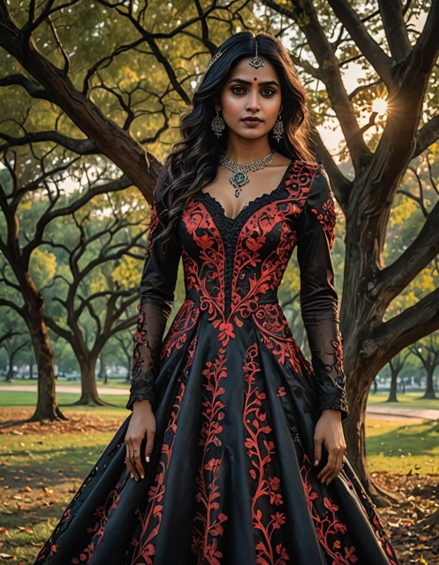 Indian Woman in Gothic Dress at Dawn