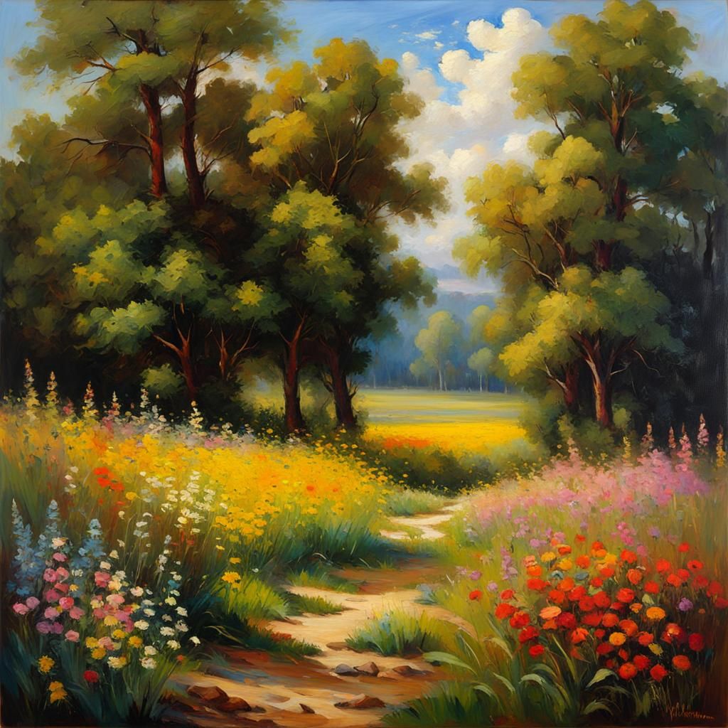 Colorful Wildflower Meadow in Impressionistic Style