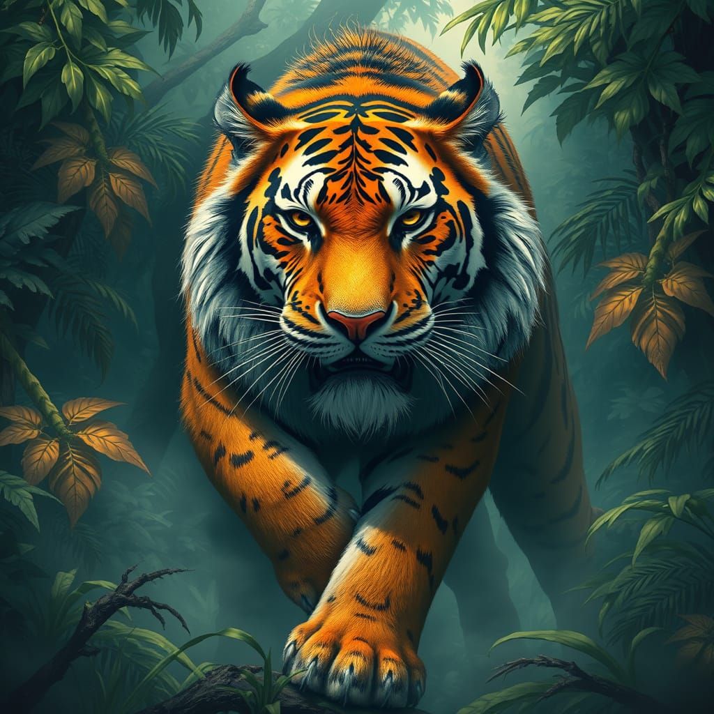 Magnificent Shaggy Tiger in Misty Jungle Setting
