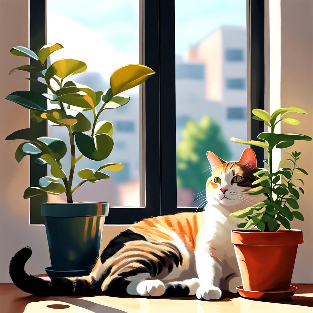 Cat Daydreaming in Sunlight by a Window