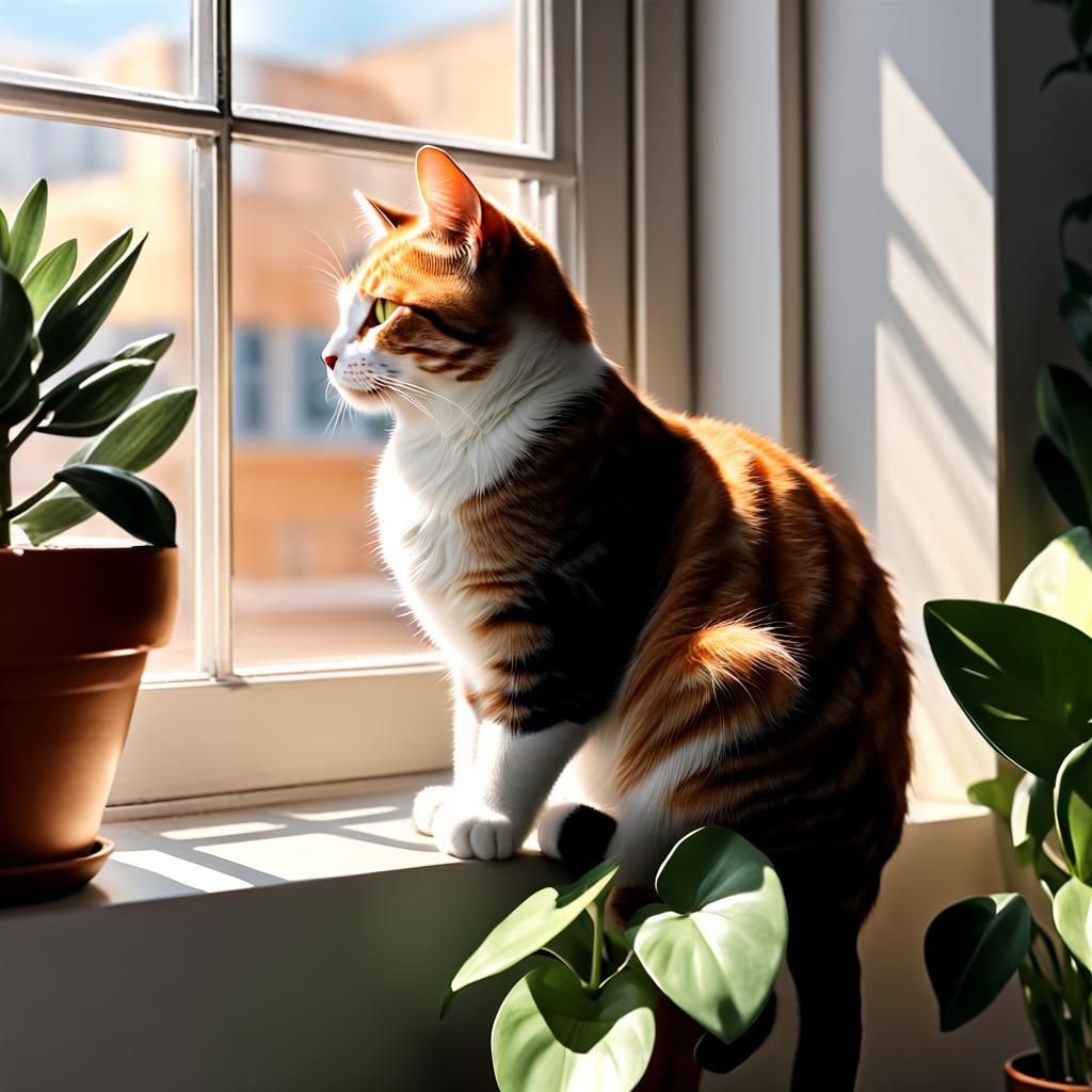 Cat Daydreaming in Sunlight by Window