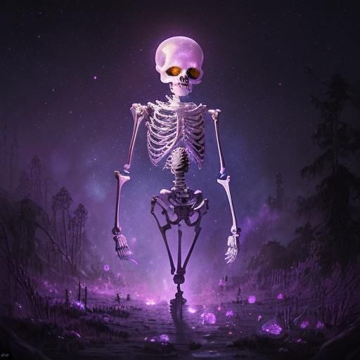Glowing Hello Kitty Skeleton in a Galaxy