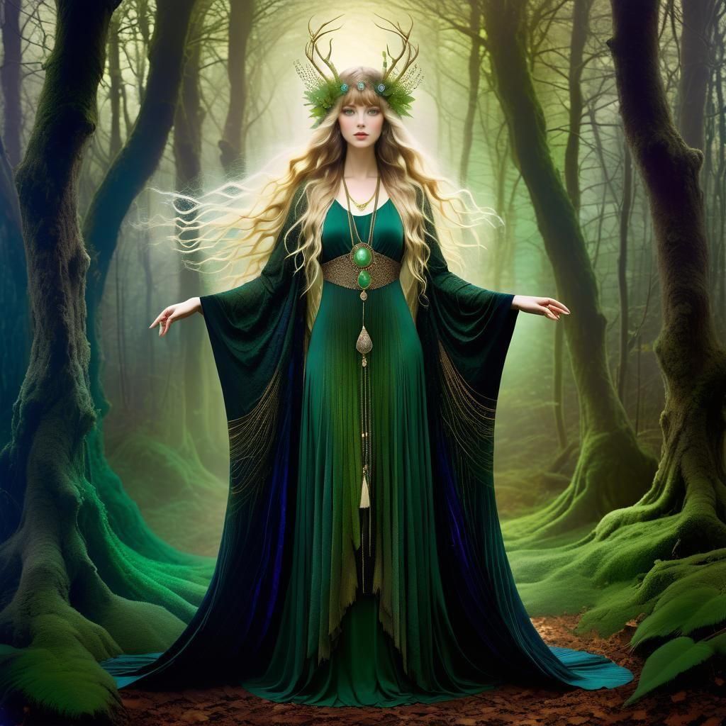Mystical Druid Priestess in Enchanted Forest