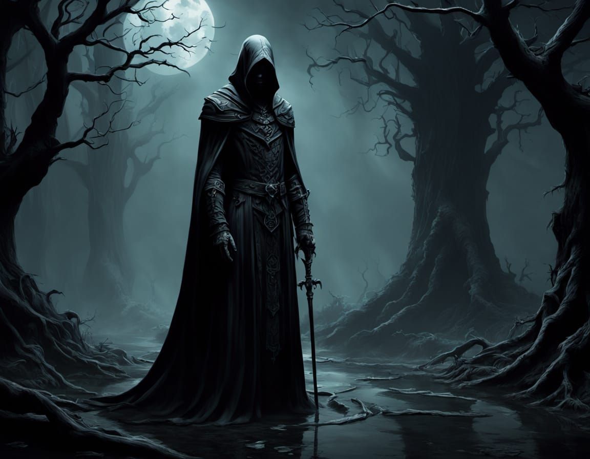 Dark Fantasy Tomb with Skeleton in Gothic Style