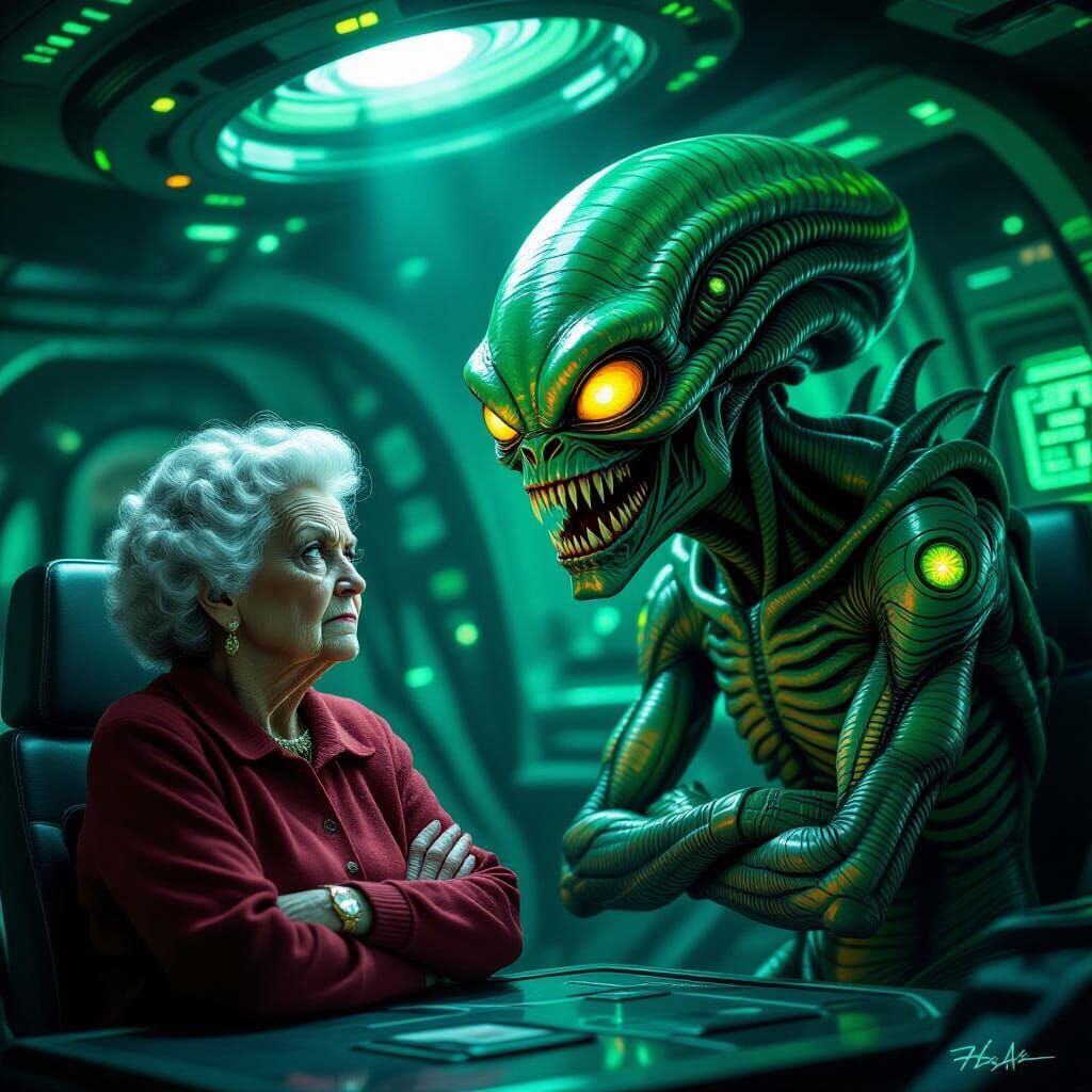Alien Encounter With Annoyed Old Lady on UFO in Giger-esque ...