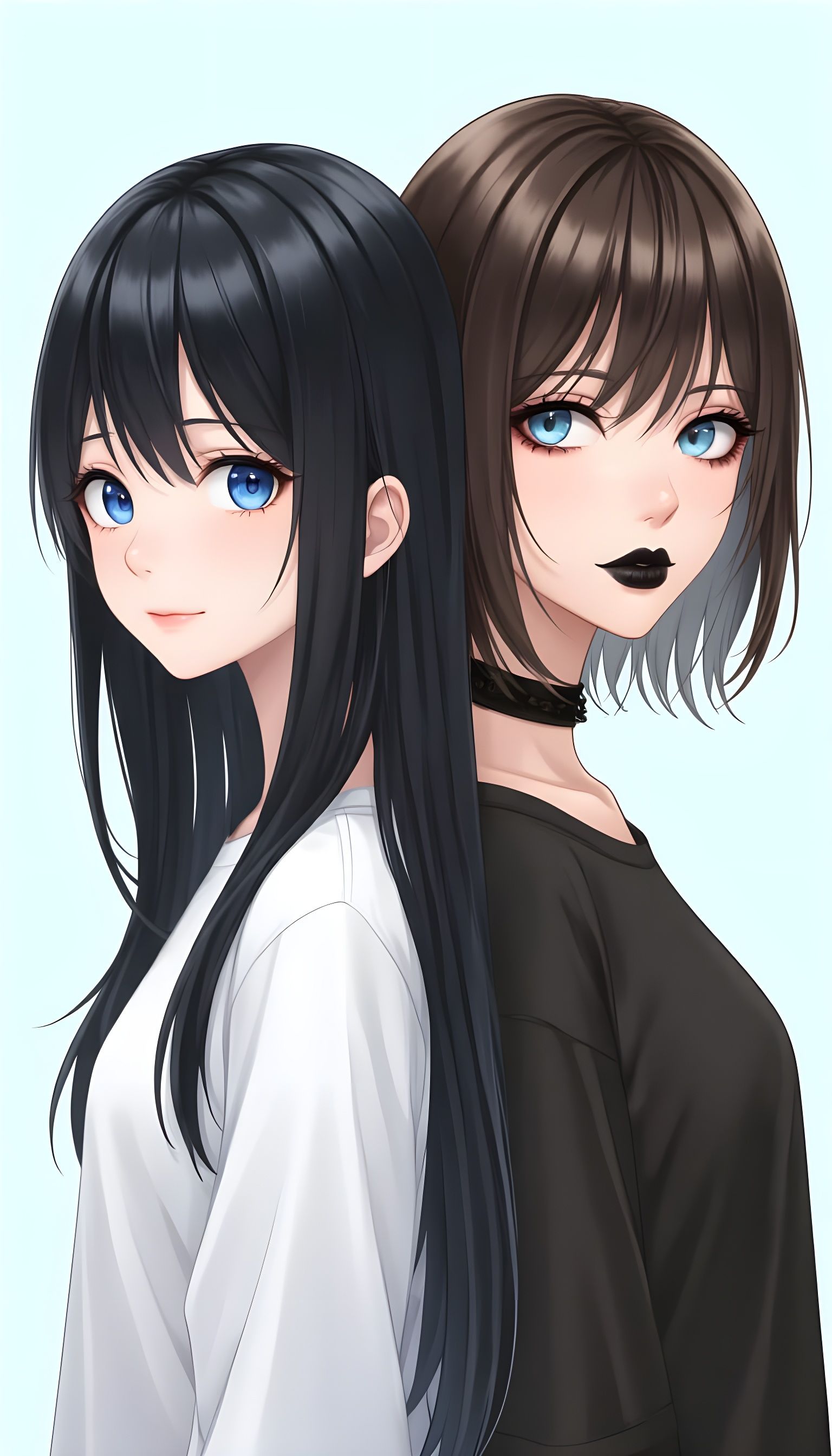 Anime Portrait of Two Girls Back to Back