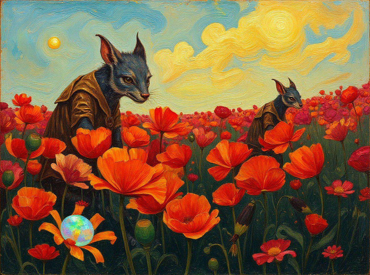 Humanoid Animals Scavenging for Gems, Bosch Style