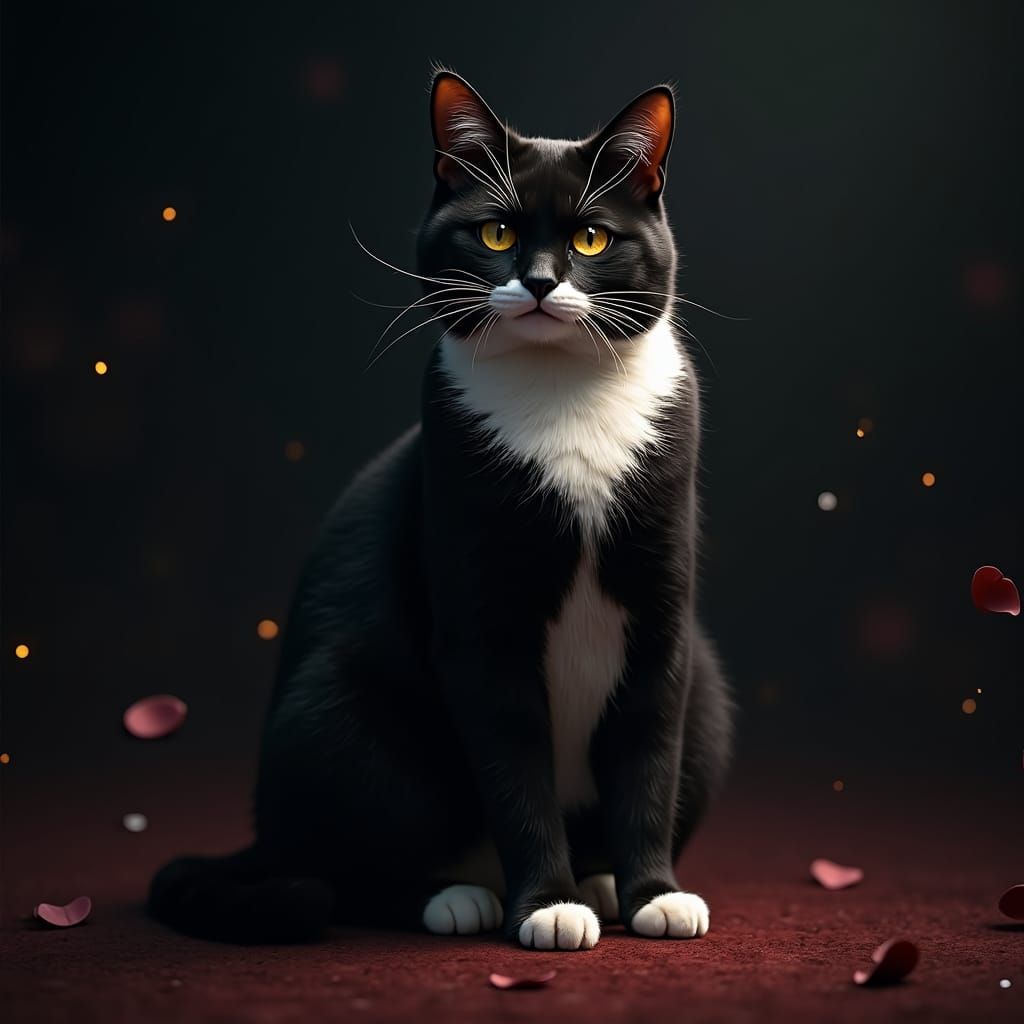 Majestic Tuxedo Cat Portrait in Dramatic Lighting