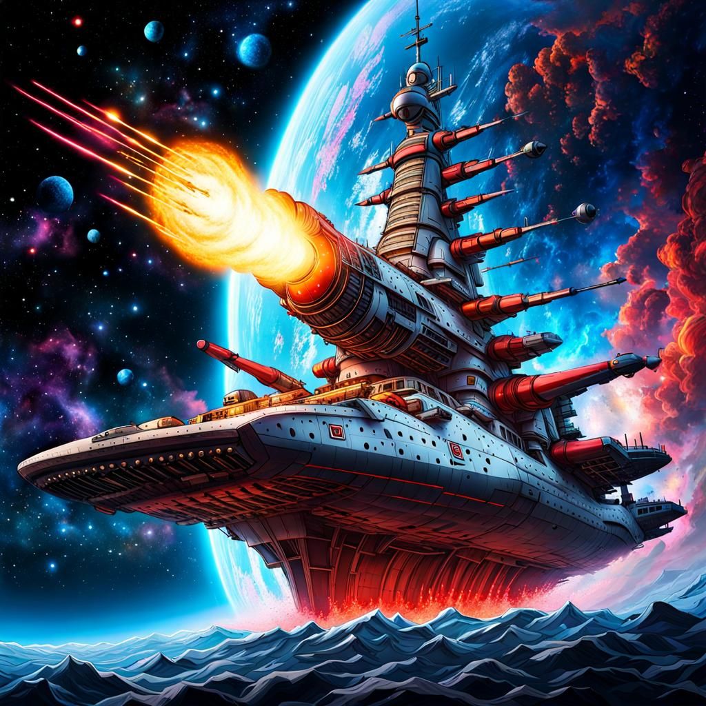 Battleship Yamato in Cosmic Graffiti Art Style
