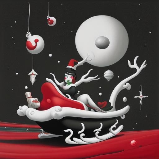 Surrealist Christmas Sleigh in Pop Art Style