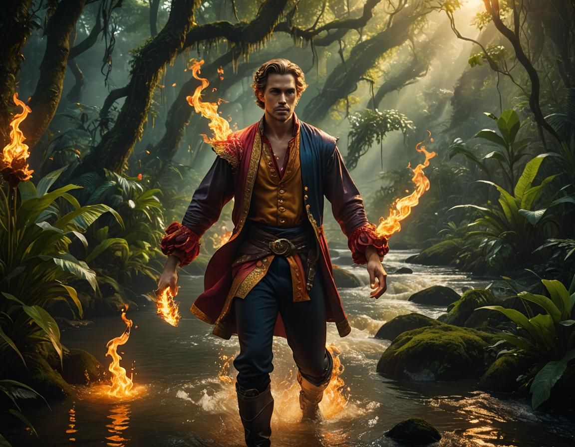 Flaming Hands: A Baroque Fantasy Jungle Portrait