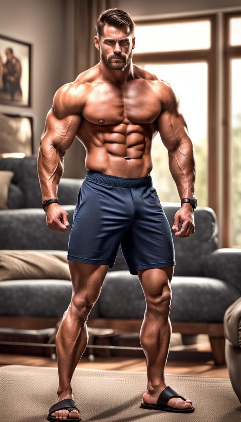 Muscular Man with Ponytail in Photorealistic HDR Portrait