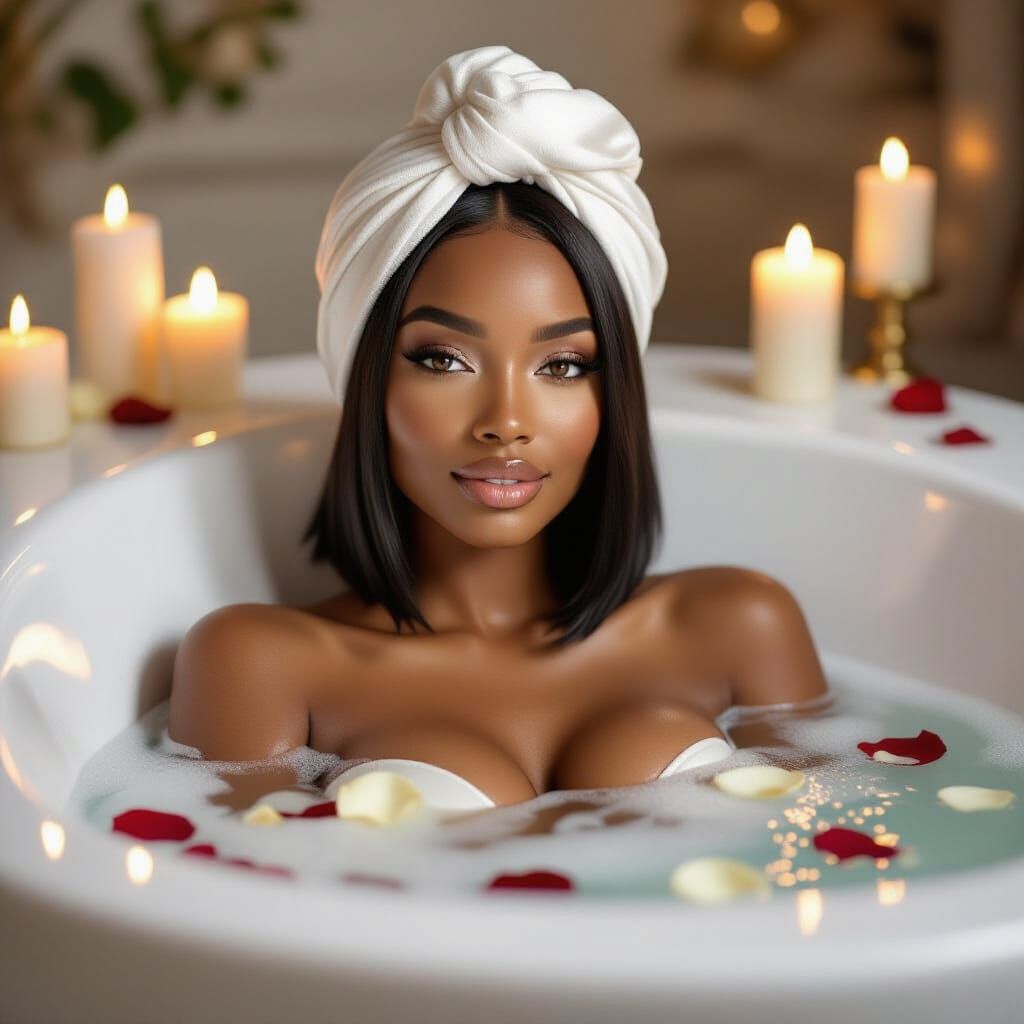 AI Influencer Zariah Relaxing in Candlelit Bubble Bath