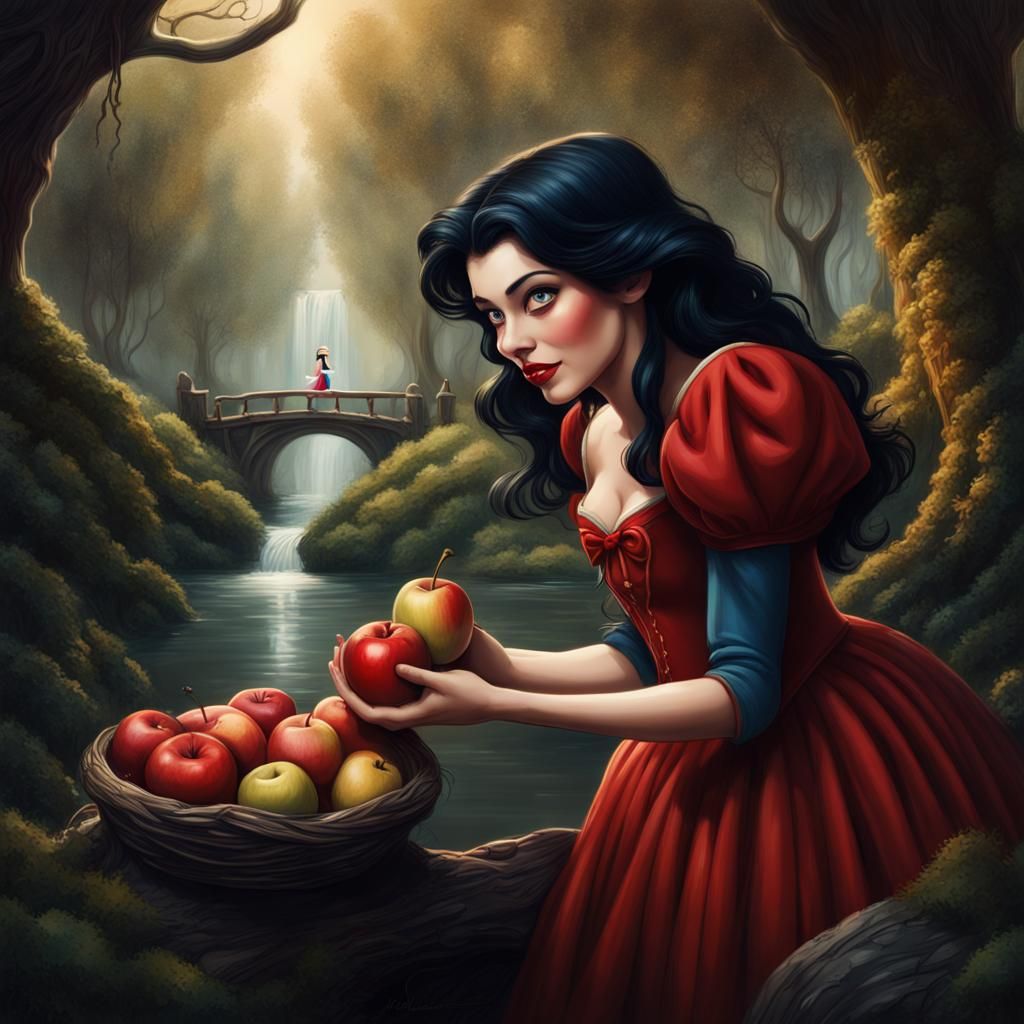 Snow White About to Bite Caramel Apple