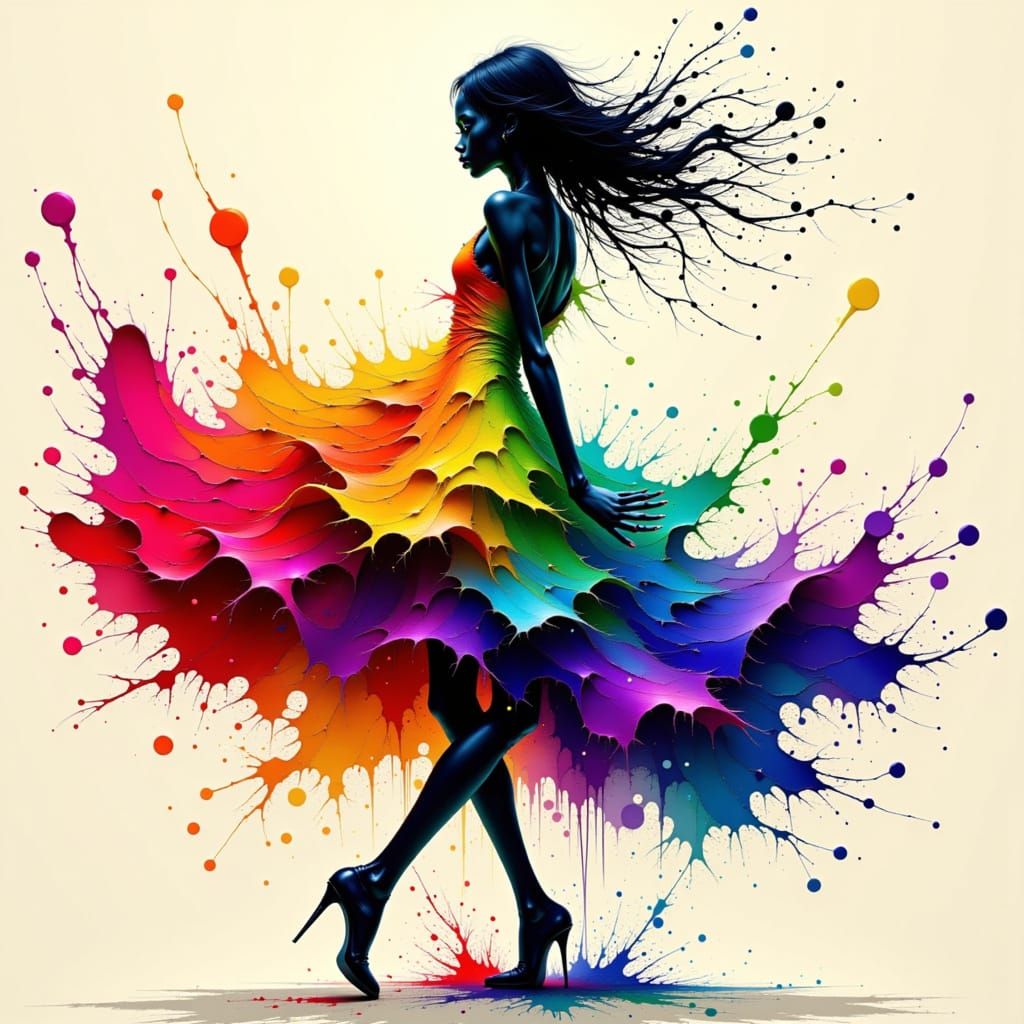 Dynamic Figure with Ink Splatters in Digital Art Style