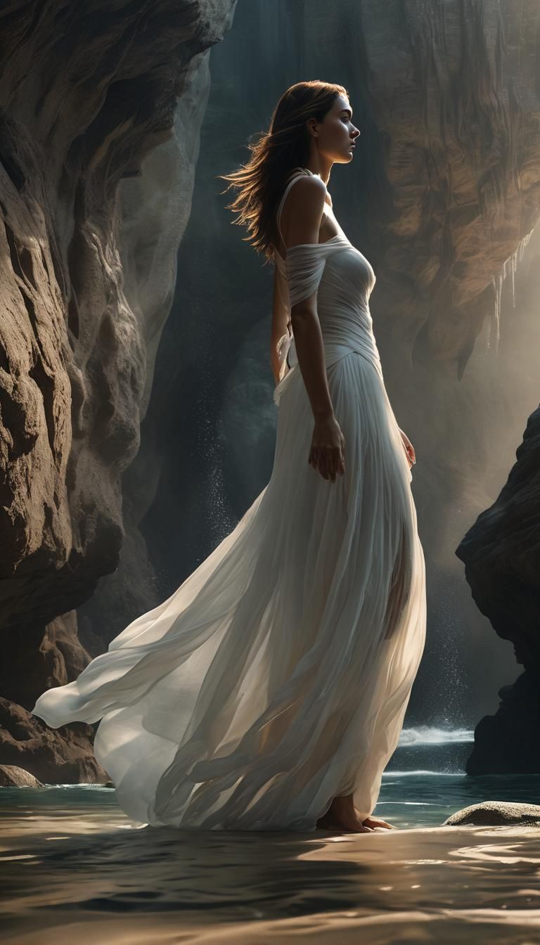 Underwater Freediver in Gown: Cinematic Digital Painting