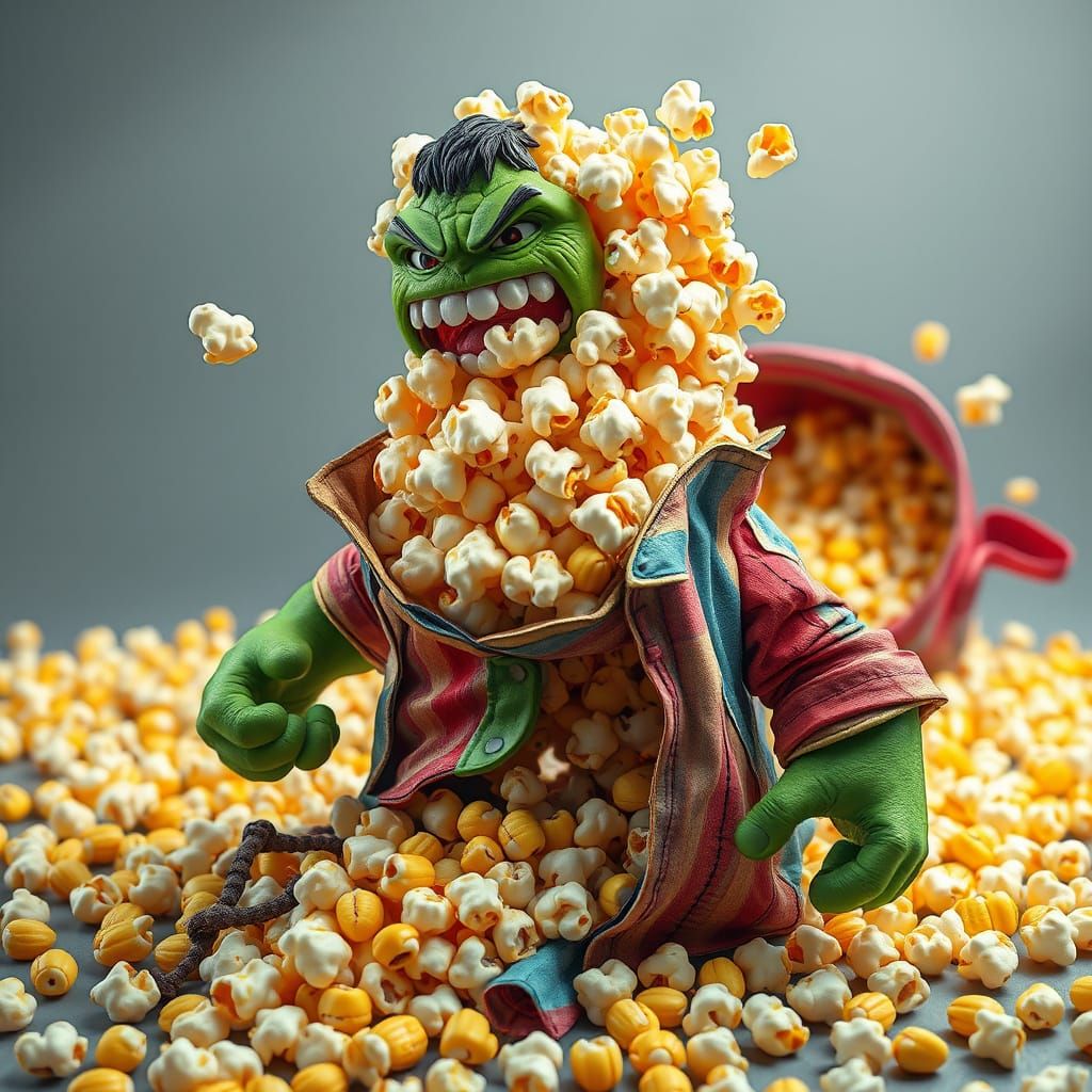 Exploding Popcorn in Vibrant 3D Anime Style
