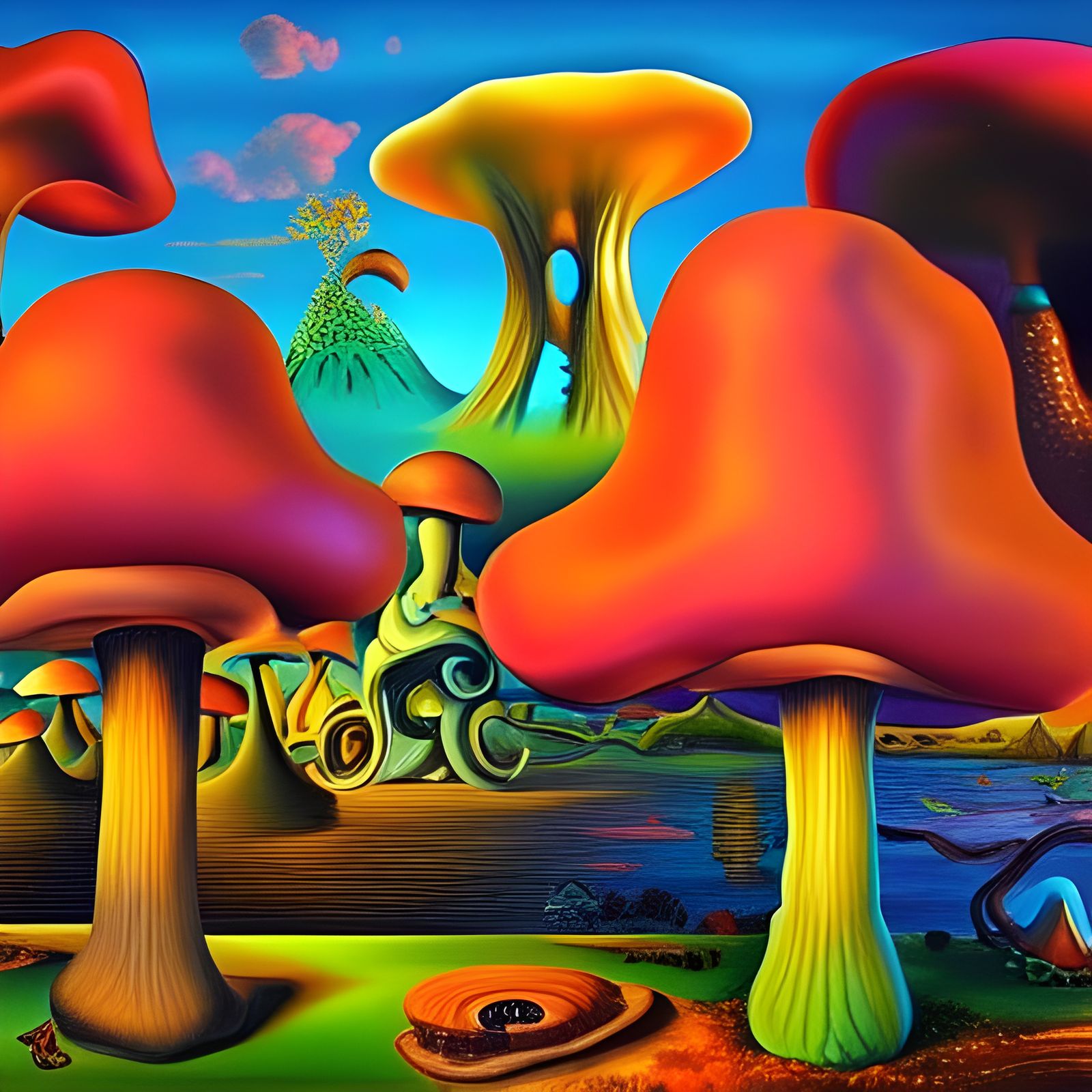 Psychedelic Mushroom Kingdom in Surreal Style