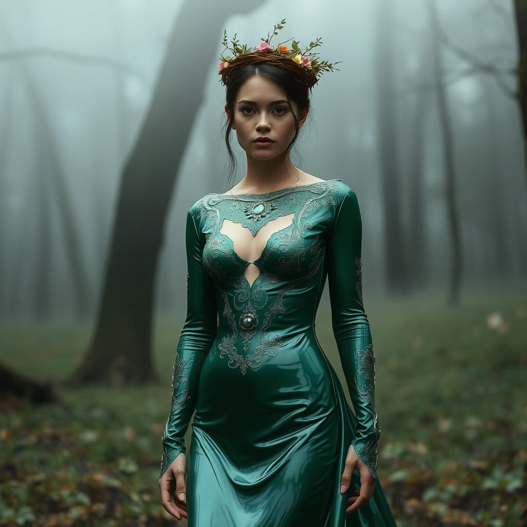 Emerald Forest Princess in Latex Gown