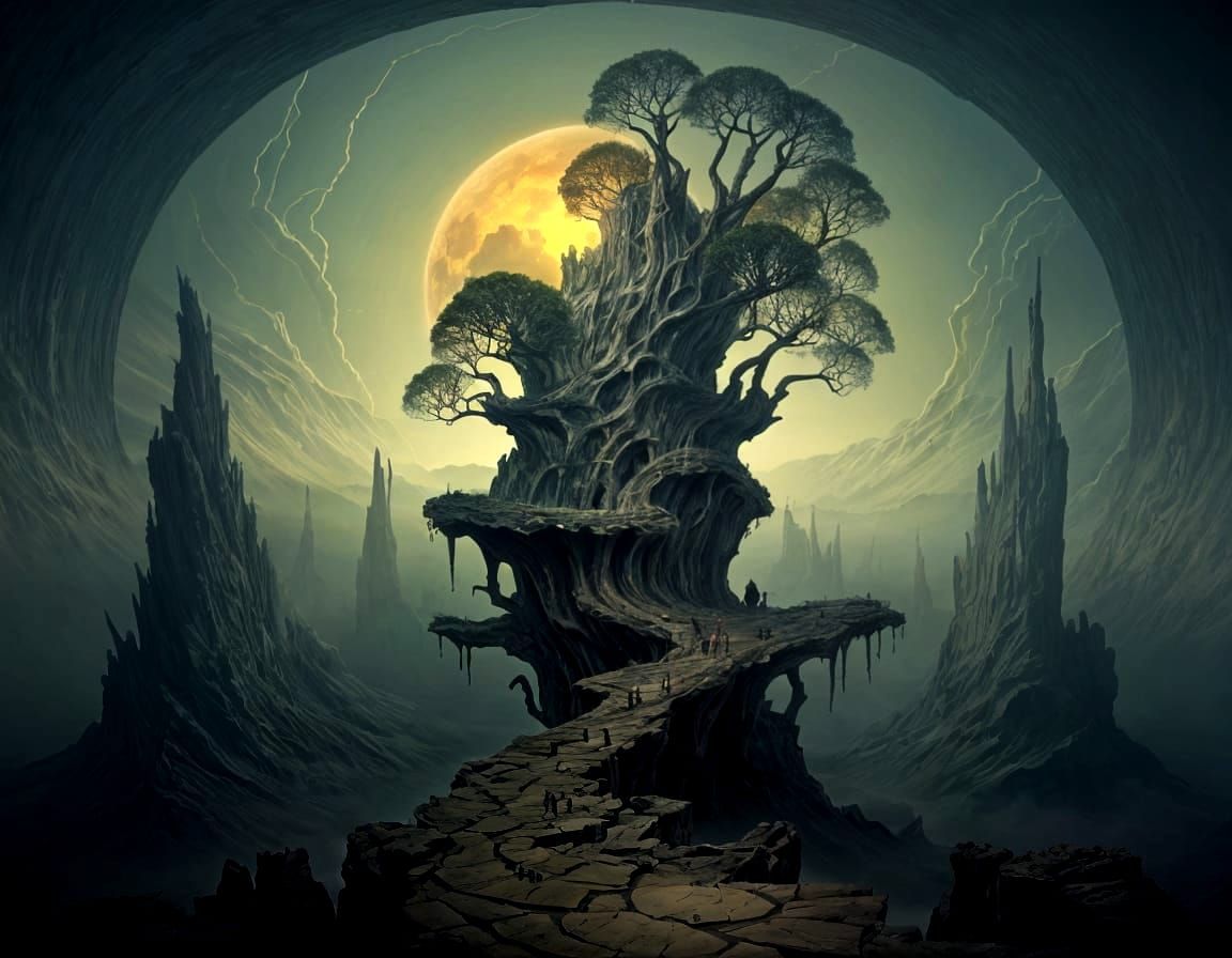 Surreal Landscape with Twisted Architectural Forms